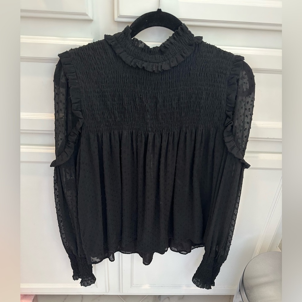 ZARA. babydoll top with Swiss dot